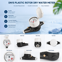 Compteur d'eau à corps plastique avec indicateur de fuite, cadran à détection de niveau, Classe B, DN15, couvercle articulé, compteur 8 chiffres pour usage résidentiel