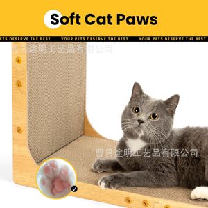 Soft Cat Paws Wooden L Shaped <b>Scratching</b> <b>Post</b> 26x30x56cm Durable Cat Tree For Indoor Cats - Product Image 1