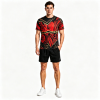 Kaos Pria Lengan Pendek Rajut Poliester Emas Tribal Sublimasi Custom ODM OEM dengan Cetak 3D Seluruh Bagian untuk Rugby