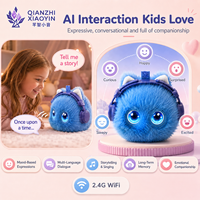 Jouet en peluche AI Chat Bleu avec oreilles, nœud blanc, vibration, reconnaissance vocale, mémoire longue durée, 50+ langues, yeux LED, version WiFi TUYA, cadeau