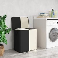 Panier à linge double blanc et noir 136L, grands paniers à linge avec sac amovible, organiseur de linge à 2 sections pour la salle de bain