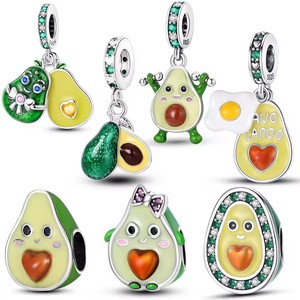 Factory Customized 100% 925 Sterling Silver <b>Cute</b> Zircon Avocado Bead Pendant Fit Women's DIY <b>Bracelet</b> Fashion Jewelry - Product Image 1