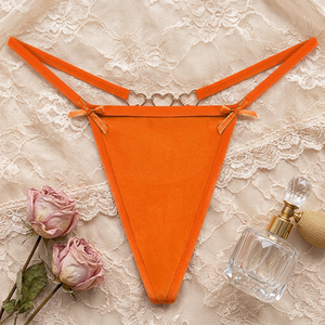Women Pink Sexy <b>Thong</b> Panties Thin Strap Low Rise G String Underwear Breathable T-back <b>Thong</b> with Heart Metal Ring Wholesale - Product Image 2
