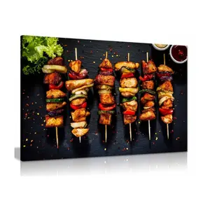 Chicken Skewer Kebab Grill Turkish Restaurant Kabob Food Canvas Wall Art kitchen restaurant Decor Painting Wall Art