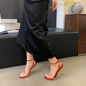 Sandalias de Tacón Alto con Pedrería, Diseño Abierto, Estilo Lujoso y Moderno, Color Negro, Combinables con Todo, para Mujer, Verano 2024 - Product Image 3