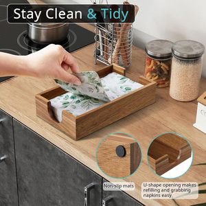 Support en bois d'acacia pour serviettes de table et essuie-mains, accessoires pour papier jetable, pour salle de bain, cuisine, fêtes, dîners, plateau pour invités - Product Image 4