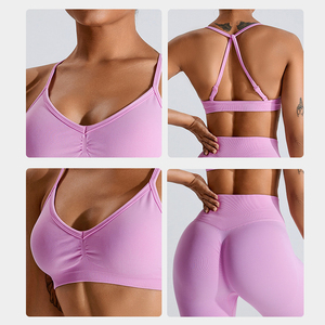 Logotipo personalizado Gym Activ Wear Sujetador deportivo Ropa <span class=keywords><strong>de</strong></span> fitness Yoga Leggings Ropa deportiva Conjuntos <span class=keywords><strong>de</strong></span> entrenamiento sin costuras para mujeres - Product Image 2