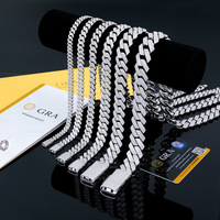 Chaîne cubaine en argent 925 de 14 mm avec moissanite, bijoux hip-hop, chaîne cubaine glacée, chaîne de rappeur tendance, prix de gros