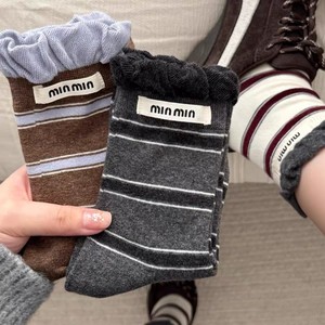 Minmin Striped Slouch Socks Mid-Calf Cotton Women's Breathable Sweat-Absorbing Casual Socks - Product Image 3