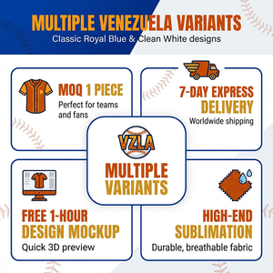 Camiseta de Béisbol Personalizada de Venezuela, Estilo Selección Nacional, con Rayas, Botones, Personalizable, Sublimada, de Malla - Product Image 5