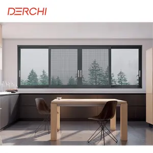 NFRC Apartment double tempered glass triple pane aluminum sliding window with mosquito net