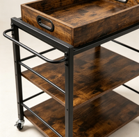 Chariot de rangement mobile sur roulettes personnalisé, chariot de service industriel en bois et métal à 3 niveaux avec plateau amovible