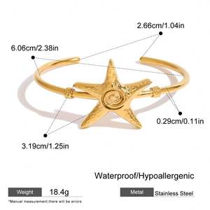 Venta caliente impermeable estrella de mar brazalete 18K chapado en oro pulsera inoxidable no deslustre brazalete joyería de moda - Product Image 6