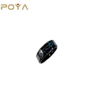 POYA 8mm anillo de titanio negro de fibra de carbono con negro y azul boda bandas o anillos de compromiso de los hombres, regalo de Bar de Fiesta