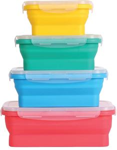 Juego de 4 cajas de almacenamiento de silicona apilables Contenedor de alimentos plegable y calentable con tapas de plástico - Product Image 1