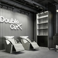 Mobilier de salon de coiffure pour hommes, station de travail, design d'intérieur, personnalisation complète de la pièce, décoration et rénovation de salon de coiffure