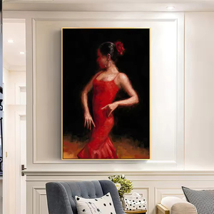 Dipinto su Tela di Ballerina di Flamenco Spagnola, Signora <span class=keywords><strong>con</strong></span> Abito Rosso, Pittura a Olio - Product Image 6