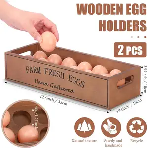 2 Pieces Farm Wooden Eggs Crate Box For 12 Fresh Eggs Wooden Rustic Egg Storage Box With Handle