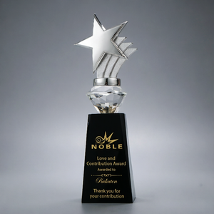Étoile en métal argenté <span class=keywords><strong>de</strong></span> fabrication noble avec base en cristal noir, logo personnalisé sur mesure, cadeau d'entreprise, trophée scolaire, récompenses - Product Image 4