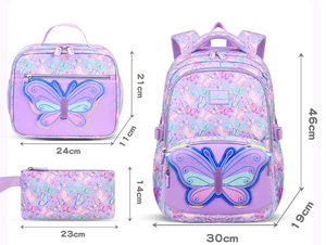 Sac à dos enfant unisexe en polyester souple avec fermeture éclair, motif papillon arc-en-ciel 3D, 21L, pour l'école primaire - Product Image 4