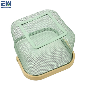 Hộ gia đình kim loại lưới lưu trữ hàng hóa giỏ với tay cầm bằng gỗ - Product Image 2