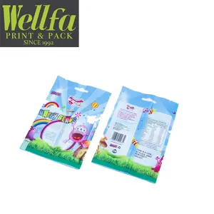 Custom printed zip lock food grade plastic candy packaging of three side sealing bags