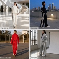 Ensemble de survêtement 2 pièces pour femme, sweat-shirt à col montant entièrement zippé, pantalon large à rayures, en molleton, style jogging décontracté, coupe oversize