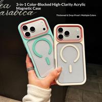 Coques de téléphone portable en acrylique magnétiques à blocs de couleur haute transparence, design trois-en-un pour iPhone 18 17 16 Pro Max