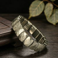 Bracelets rétro extensibles en perles de pyrite naturelle facettées 12x16mm, bijoux massifs en pierres de pyrite naturelle, bracelet pour homme