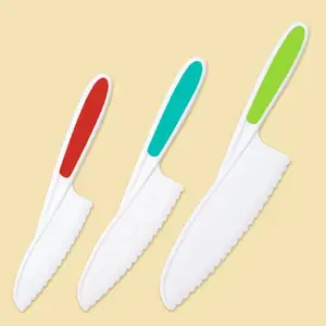 3 Pcs Kids Kitchen Knife Plastic Serrated Edges Kids Knife Set For Cooking And Cutting Cakes Fruits And Veggies