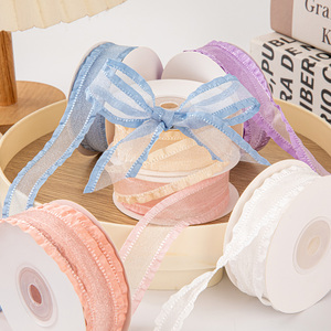 Cinta de Organza Transparente con Borde Ondulado de 2.5cm, Multicolor, Romántica, <span class=keywords><strong>para</strong></span> Atar Cestas de Regalo y Envolver Asas de Cestas, 10yd/rollo - Product Image 1