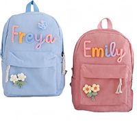 Sac à dos personnalisé en velours côtelé mignon avec broderie de nom Wevvin, sangle réglable, fermeture éclair, sac d'école pour garçons/filles