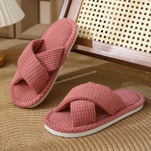 Chaussons d'intérieur pour femmes en tissu gaufré, silencieux, à bout ouvert, légers, antidérapants, pour la maison, le spa, l'hôtel, pour l'hiver - Product Image 6