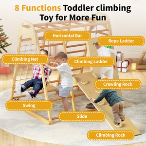 Ensemble de jeu d'intérieur Montessori 8 en 1 pour enfants avec toboggan, balançoire, filet, barres de grimpe, échelle en corde - Product Image 2