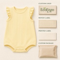 Combinaison bébé en coton côtelé personnalisée OEM ODM, vente en gros, barboteuse à manches volantées pour nouveau-né, marque privée