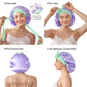 Cadeaux de fête avec logo personnalisé 22 Momme <span class=keywords><strong>Bonnet</strong></span> en soie grand <span class=keywords><strong>bonnet</strong></span> à cheveux double couche avec bandeau à nouer <span class=keywords><strong>Bonnet</strong></span> en soie pour les femmes qui dorment faveurs - Product Image 6