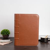 Folio — dossier professionnel en cuir, sacoche de dossier A4 marron avec fermeture éclair complète