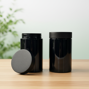Contenants cosmétiques noirs personnalisés de 200 <span class=keywords><strong>ml</strong></span>, 250 <span class=keywords><strong>ml</strong></span>, <span class=keywords><strong>300</strong></span> <span class=keywords><strong>ml</strong></span>, 500 <span class=keywords><strong>ml</strong></span>, pot en plastique PET avec couvercle en plastique noir - Product Image 1