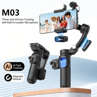 Stabilisateur portable M03 Gimbal-3 - Anti-tremblement, suivi IA du visage, microphone cravate, télécommande sans fil pour caméras vidéo