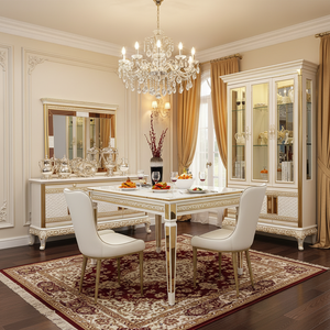Ensemble de table et de chaises de salle à manger en MDF de luxe moderne avec hauteur réglable, installation facile, 8 pièces pour la maison, l'hôtel, l'appartement, la <span class=keywords><strong>villa</strong></span> - Product Image 1