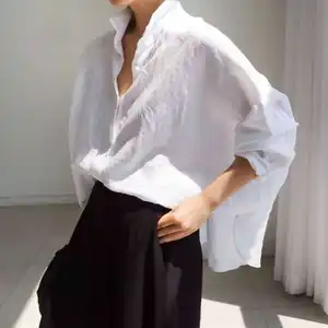 Wholesale 2021 Summer Korean Fashion New Casual Loose Blouse Elegant OL Style Female Cotton Comfortable Bat Sleeve Shirt