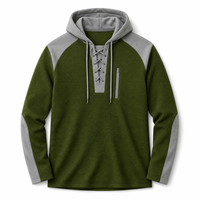 Sweat à capuche gaufré à lacets avec logo personnalisé pour homme, style vintage colorblock, coupe oversize streetwear