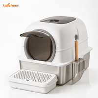 Bac à litière pour chat en acier inoxydable Tailcheer, avec capot fermé, entrée ronde, couvercle rabattable, pelle à litière incluse, vente en gros OEM ODM