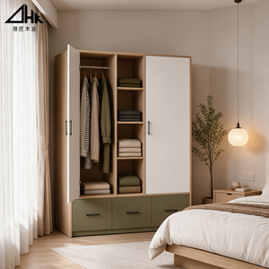 <span class=keywords><strong>Armario</strong></span> de Madera con Barra para Colgar, Estantes y Cajones Inferiores, <span class=keywords><strong>Armario</strong></span> de Almacenamiento Moderno para Dormitorio, Hotel, Muebles para el Hogar - Product Image 3