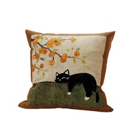 Housse de coussin vintage carrée style français motif chat de dessin animé 100% polyester pour canapé, chevet, chambre d'hôtes, coussin décoratif et support lombaire