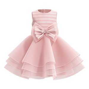 Robe de soirée sans manches à rayures pour filles avec gros nœud - Product Image 1