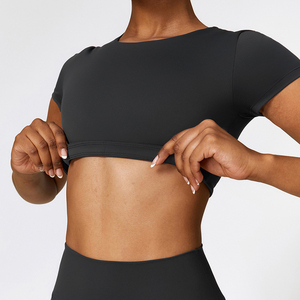 HEARUISAVY Haut court pour femme, vêtements de sport, 2024, haute résistance, manches courtes, t-shirt de yoga fitness, nylon, élasthanne, séchage rapide - Product Image 4
