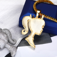 FY Fashion Bijoux Hip Hop Collier Pendentif Massif pour Femme, Chaîne Cubaine, Couronne Entièrement Pavée de Diamants, Pierres Précieuses et Cristaux