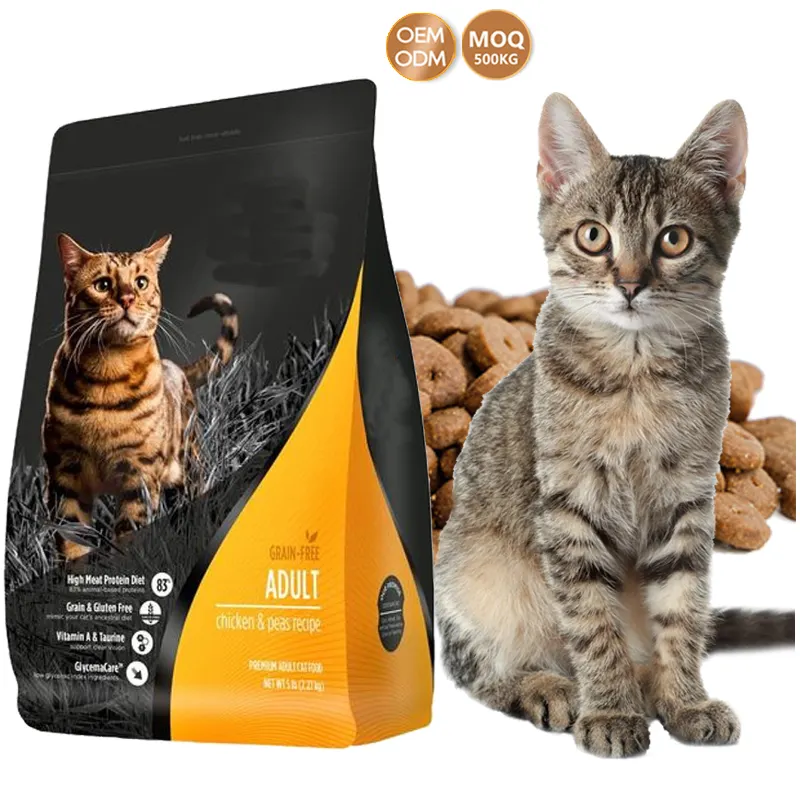 Alimento natural nutritivo do gato adulto do gato grão-livre do bebê com salmão liofilizado/carne inteira do osso da galinha