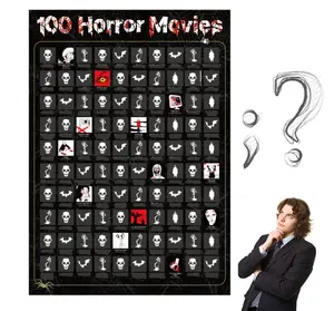 Top 100 Horror Movies Poster with Fluorescent Ink,Luminous Bucket List Collection 100 Horror Movies Scratch Off Poster